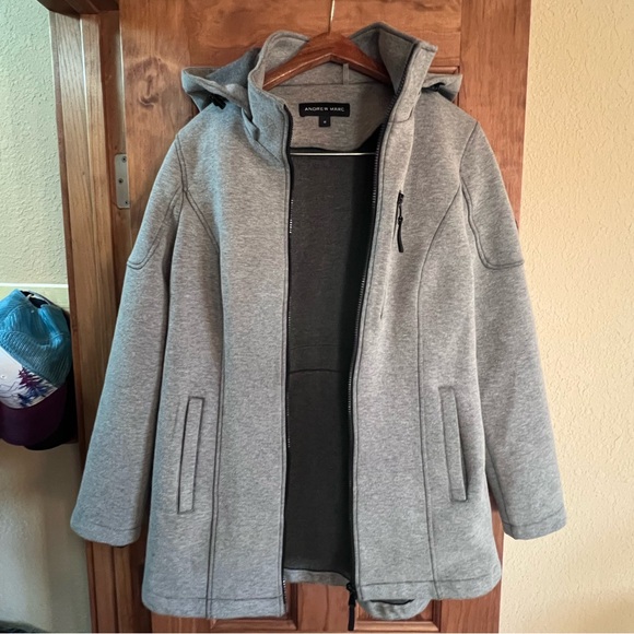 ANDREW MARC Full Zip Up Removable Hood Gray Scuba Hooded Jacket Women's Size M - Picture 2 of 9